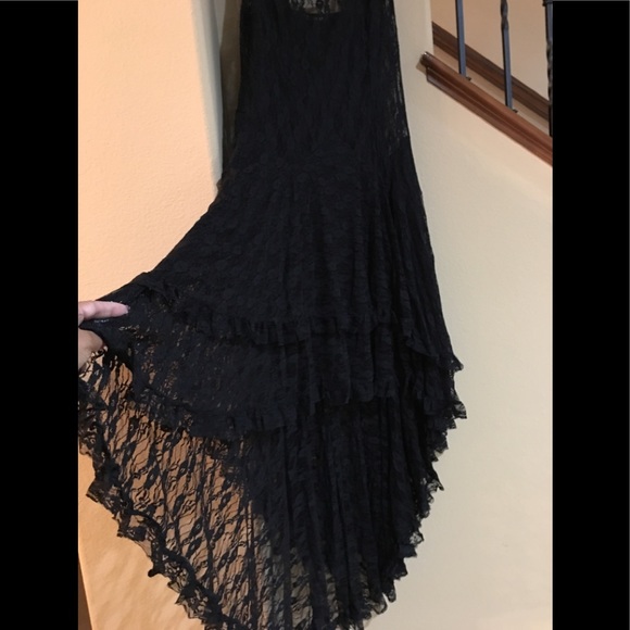 New Black Floral Lace Asymmetrical Dress - Picture 5 of 8